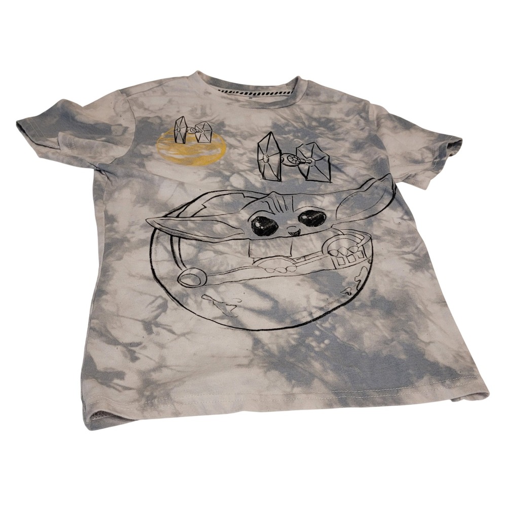 Star Wars Grogu Baby Yoda Tie Dye Graphic Tee Boys Size Medium Grey Mad Engine